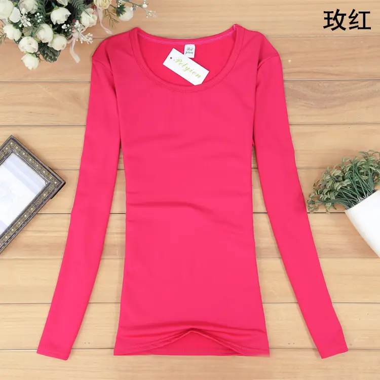 Women's Long Sleeve T-Shirt Pure Color Round Neck - Image 4