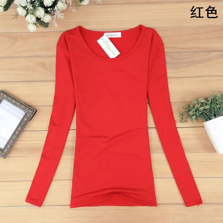 Women's Long Sleeve T-Shirt Pure Color Round Neck - Image 5