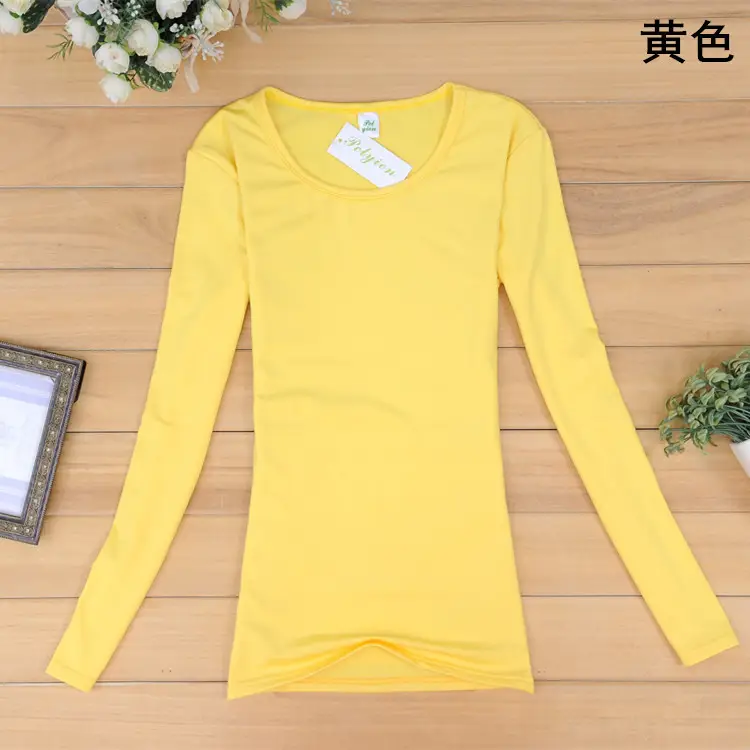Women's Long Sleeve T-Shirt Pure Color Round Neck - Image 6