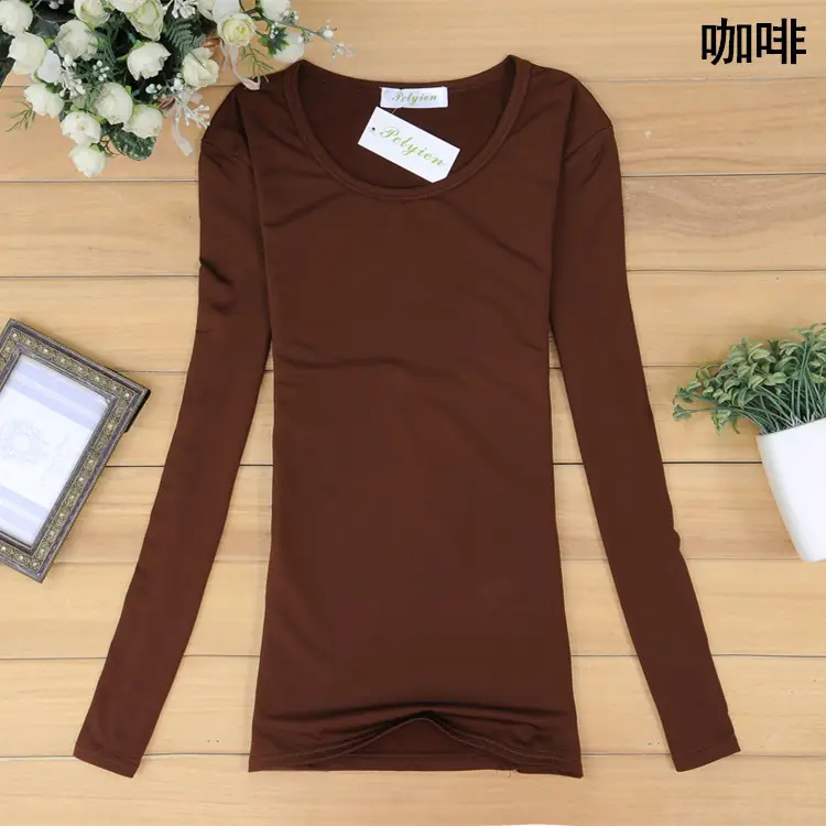 Women's Long Sleeve T-Shirt Pure Color Round Neck - Image 9