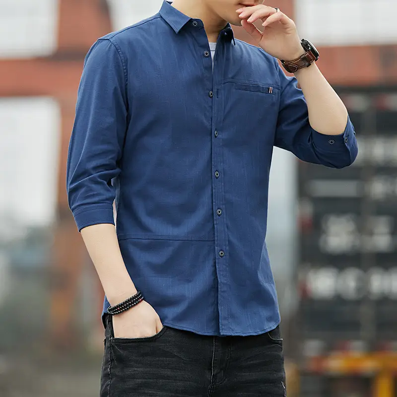 Men's Light Blue 7-Piece Button Shirt Slim Fit - Image 7