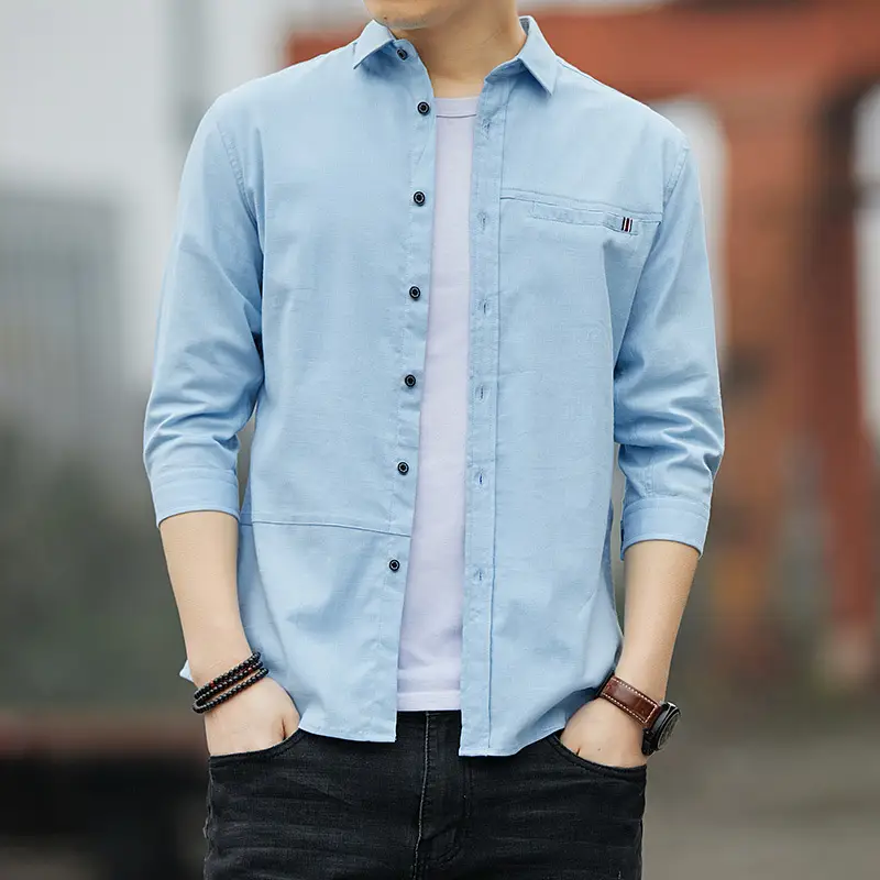 Men's Light Blue 7-Piece Button Shirt Slim Fit - Image 2