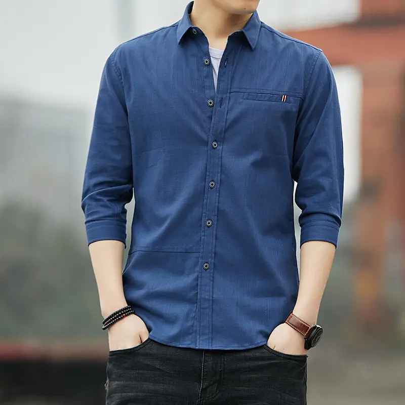 Men's Light Blue 7-Piece Button Shirt Slim Fit - Image 3