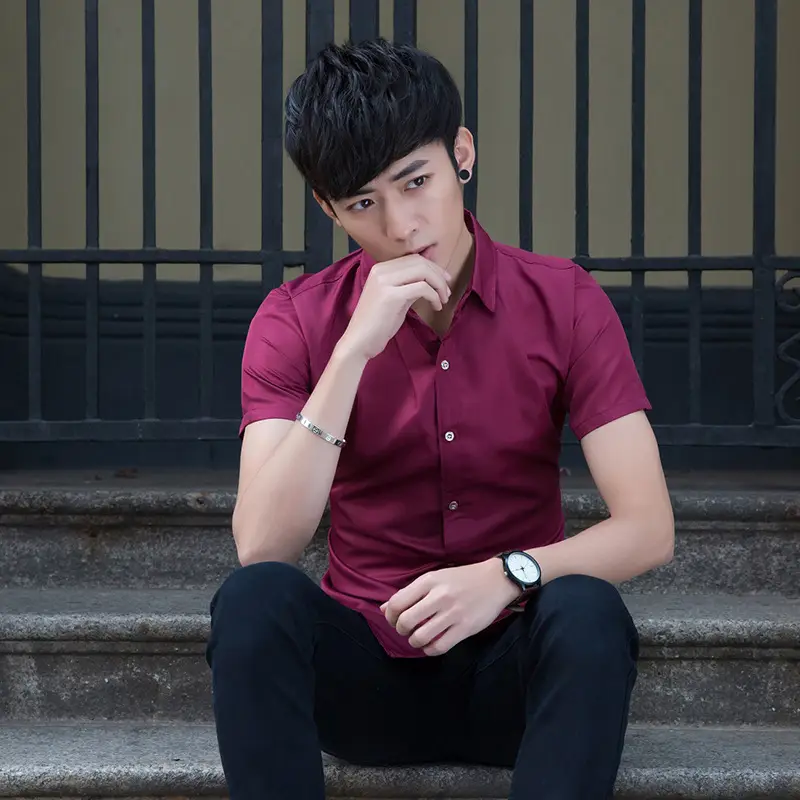 Men's Maroon Slim Fit Button Down Shirt - Image 4