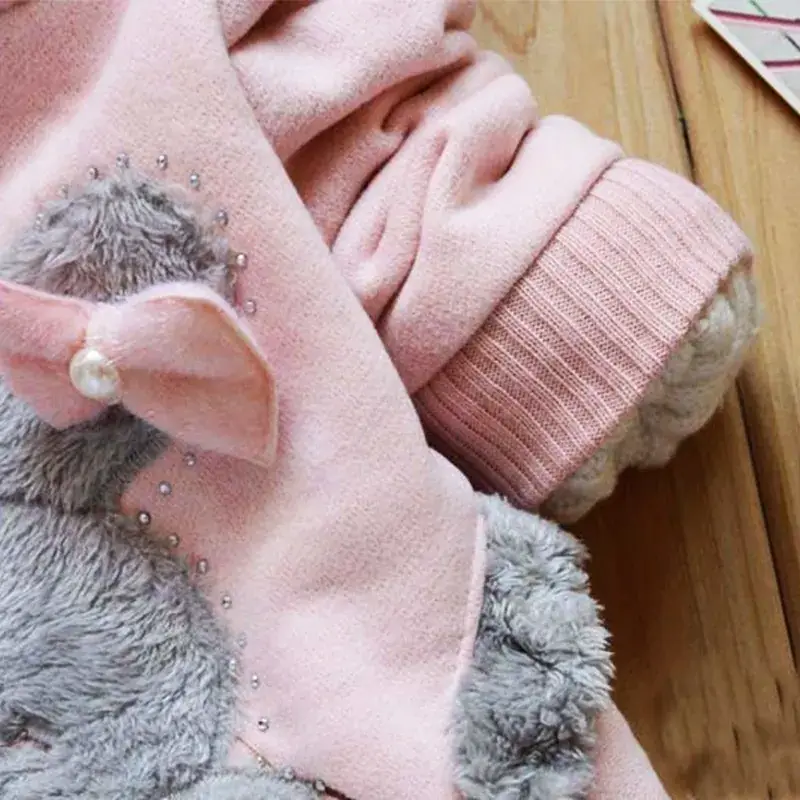 Girls Korean Style Fleece Hooded Sweater Grey Winter - Image 5