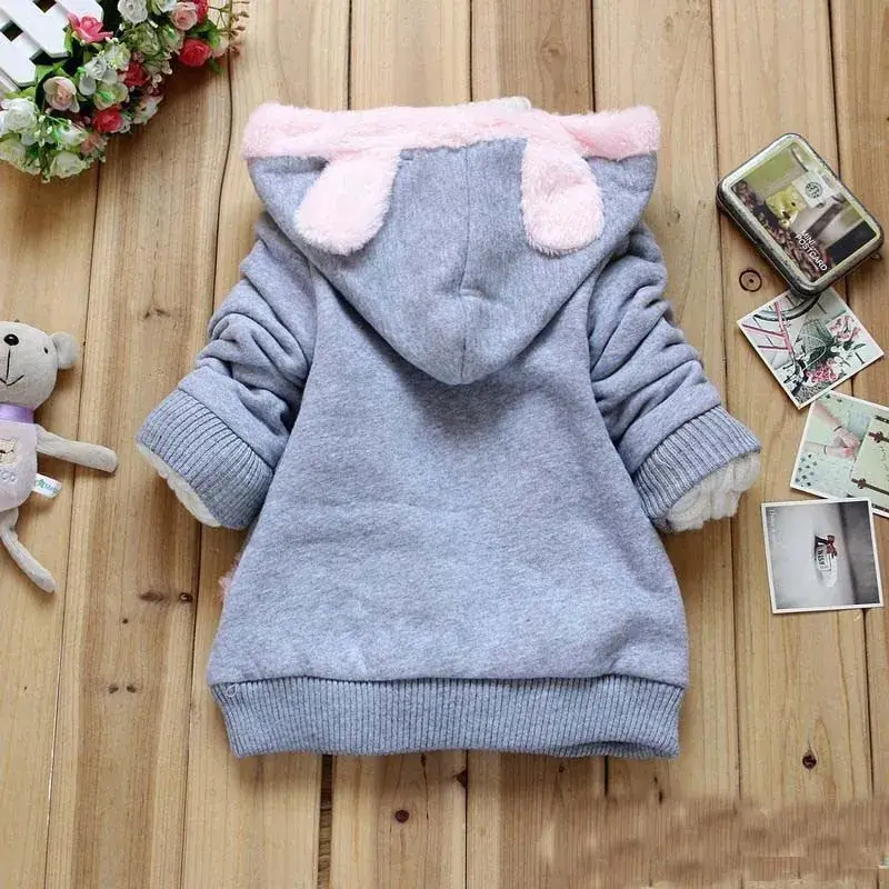 Girls Korean Style Fleece Hooded Sweater Grey Winter - Image 6