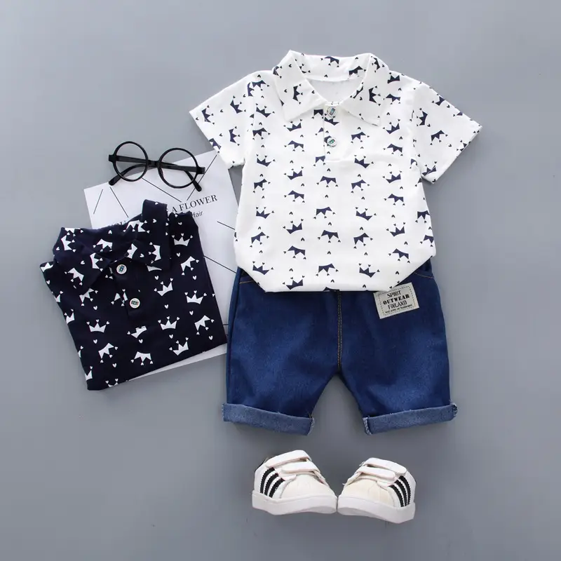 Baby Western Style T-Shirt Shorts Set White Blue