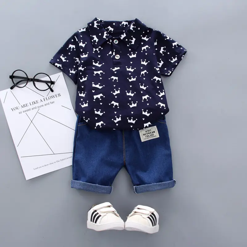 Baby Western Style T-Shirt Shorts Set White Blue