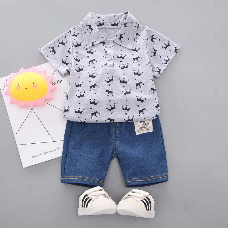 Baby Western Style T-Shirt Shorts Set White Blue