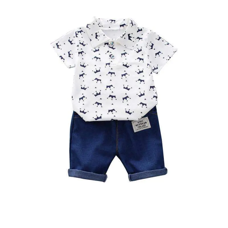 Baby Western Style T-Shirt Shorts Set White Blue