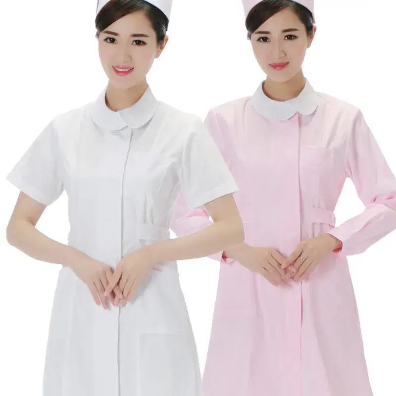 Nurses' White & Pink Short Sleeve Coats Winter Summer - Image 4