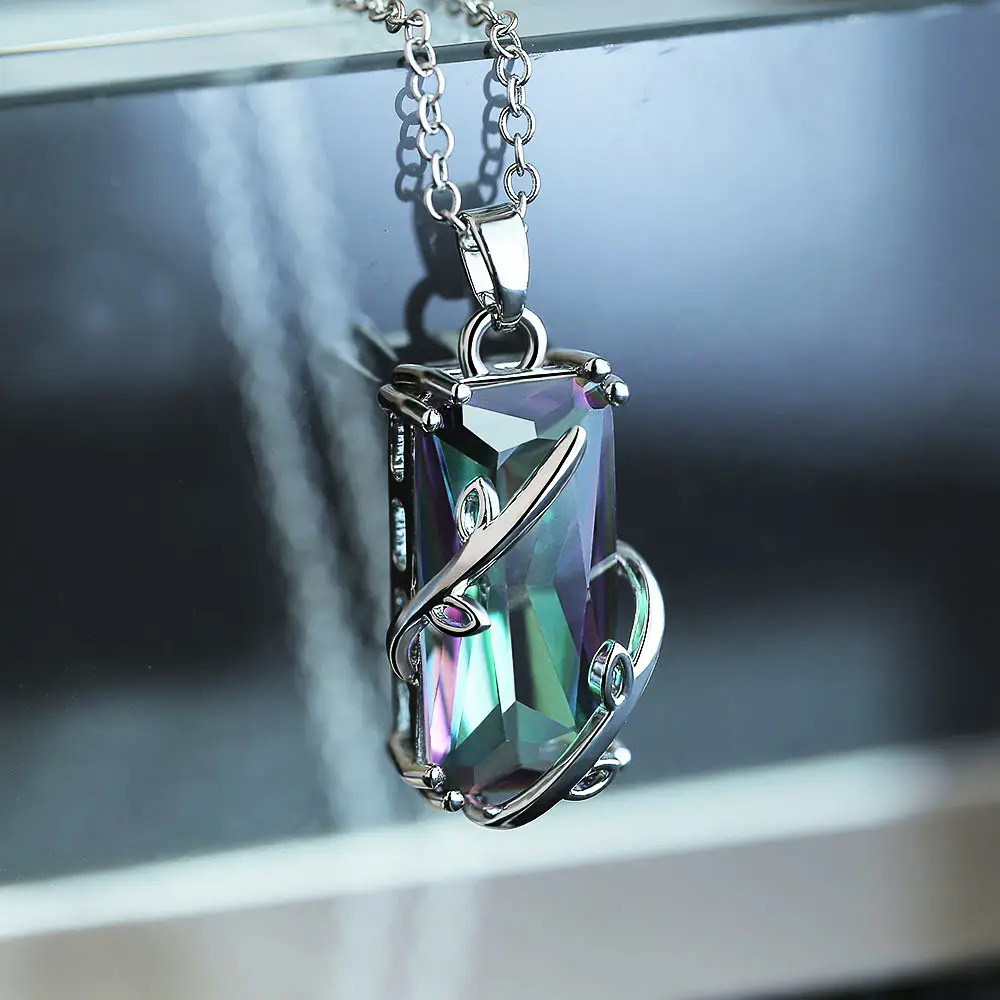 Anti-Zirconium Leaf Necklace for Women European American Topaz — feature 4