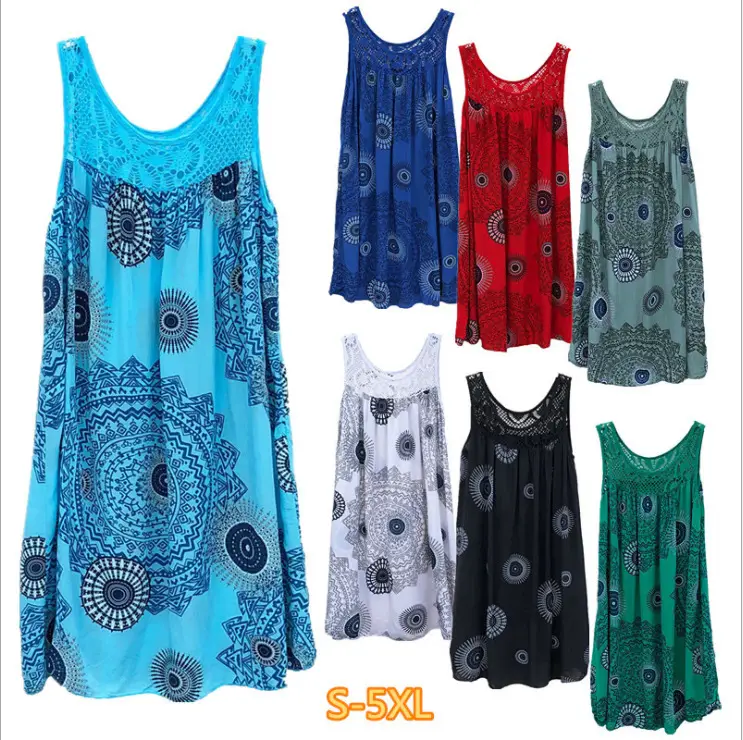 Lace Printed Sleeveless Swing Dress Yellow 8 Sizes