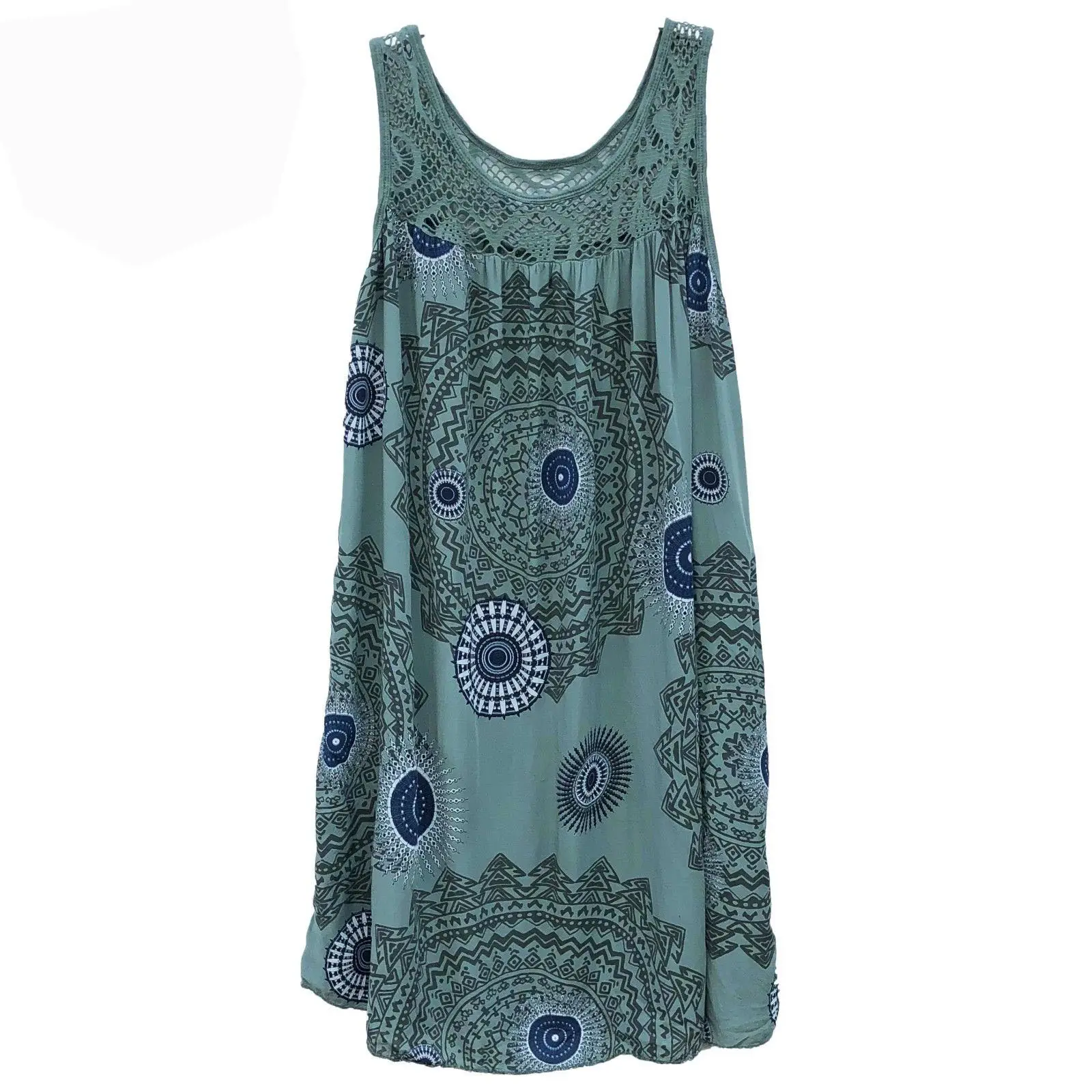 Lace Printed Sleeveless Swing Dress Yellow 8 Sizes