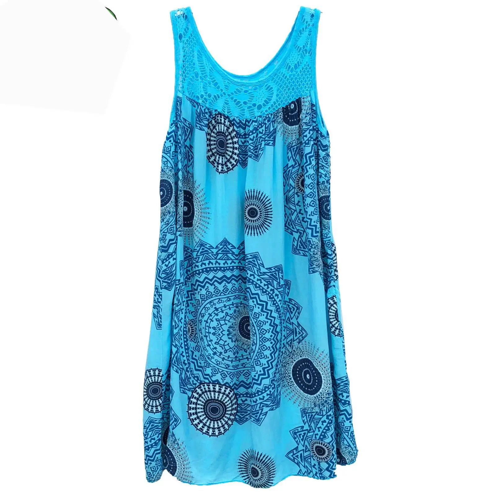 Lace Printed Sleeveless Swing Dress Yellow 8 Sizes