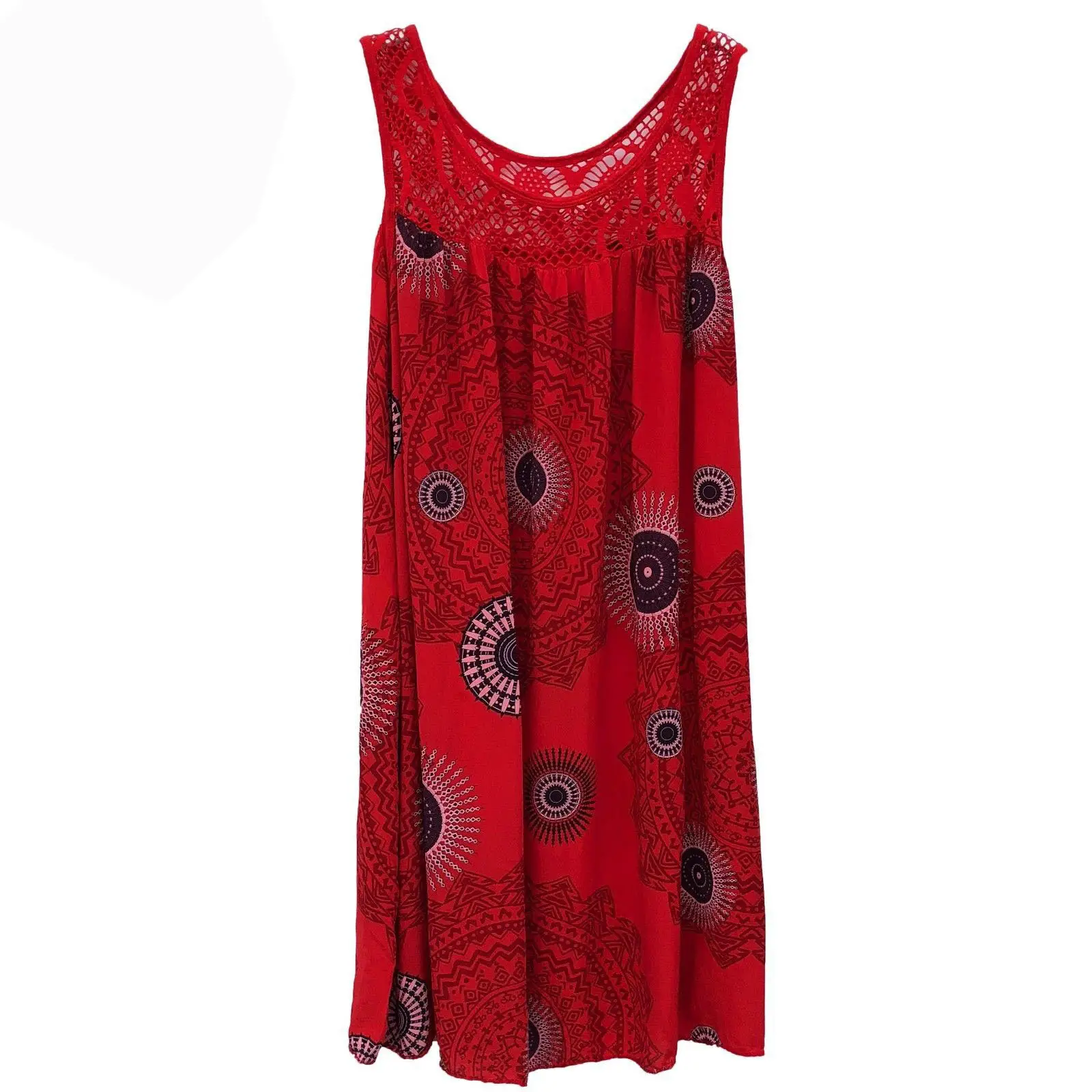 Lace Printed Sleeveless Swing Dress Yellow 8 Sizes