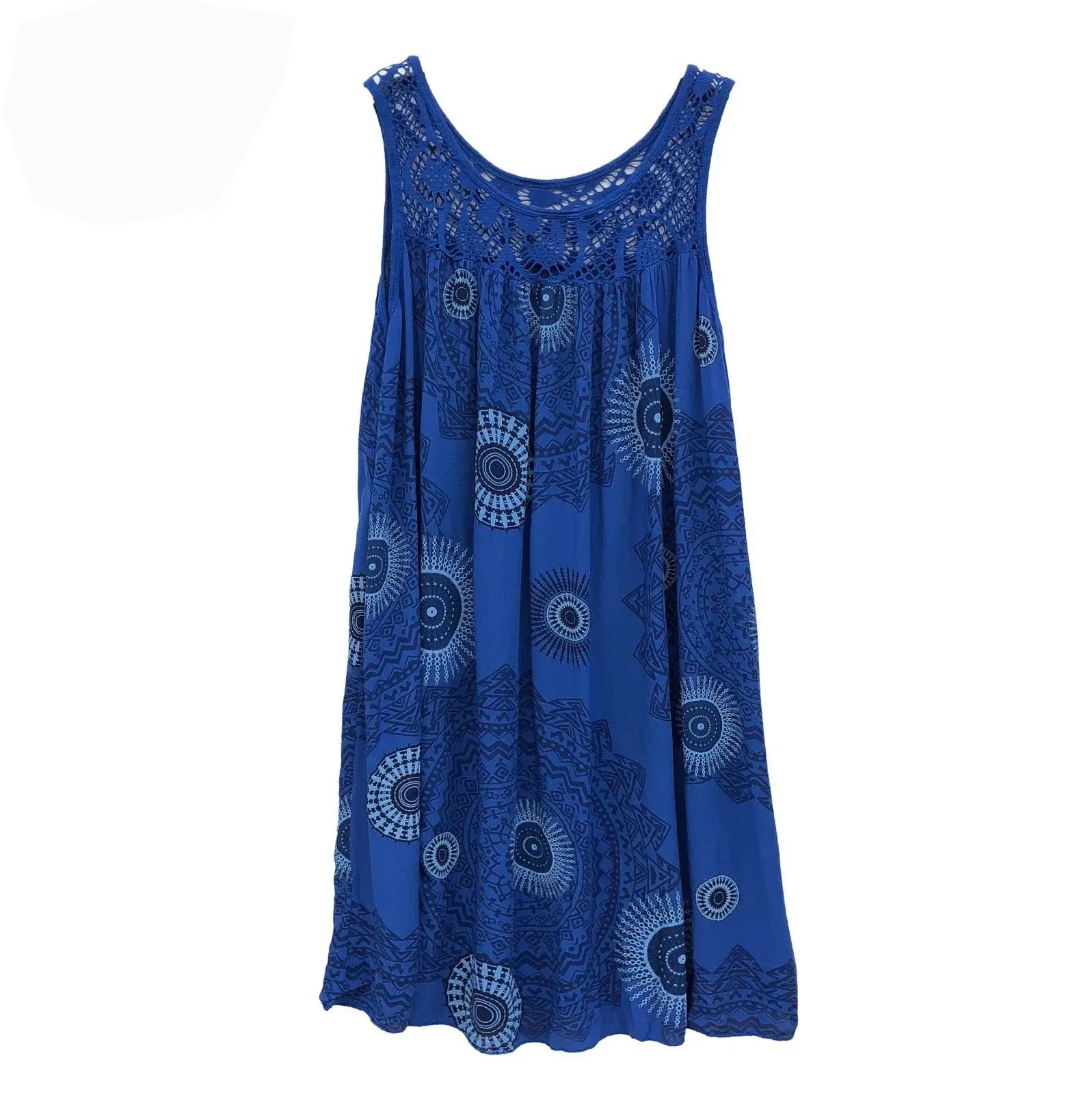 Lace Printed Sleeveless Swing Dress Yellow 8 Sizes