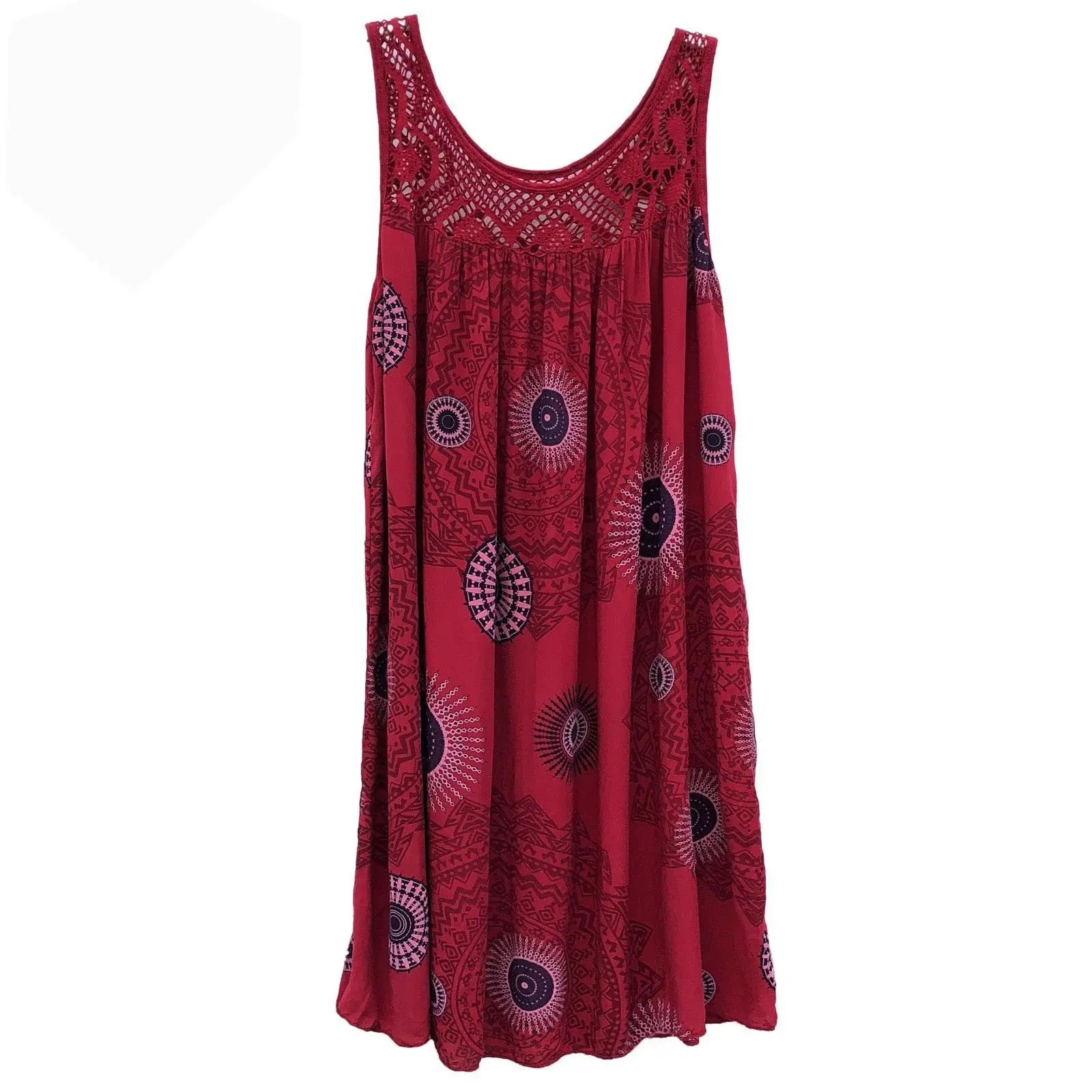 Lace Printed Sleeveless Swing Dress Yellow 8 Sizes