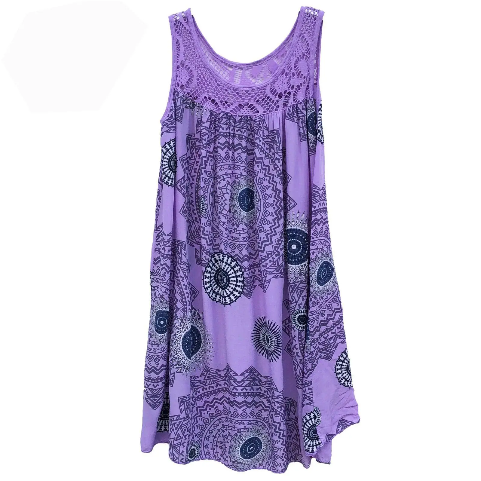Lace Printed Sleeveless Swing Dress Yellow 8 Sizes