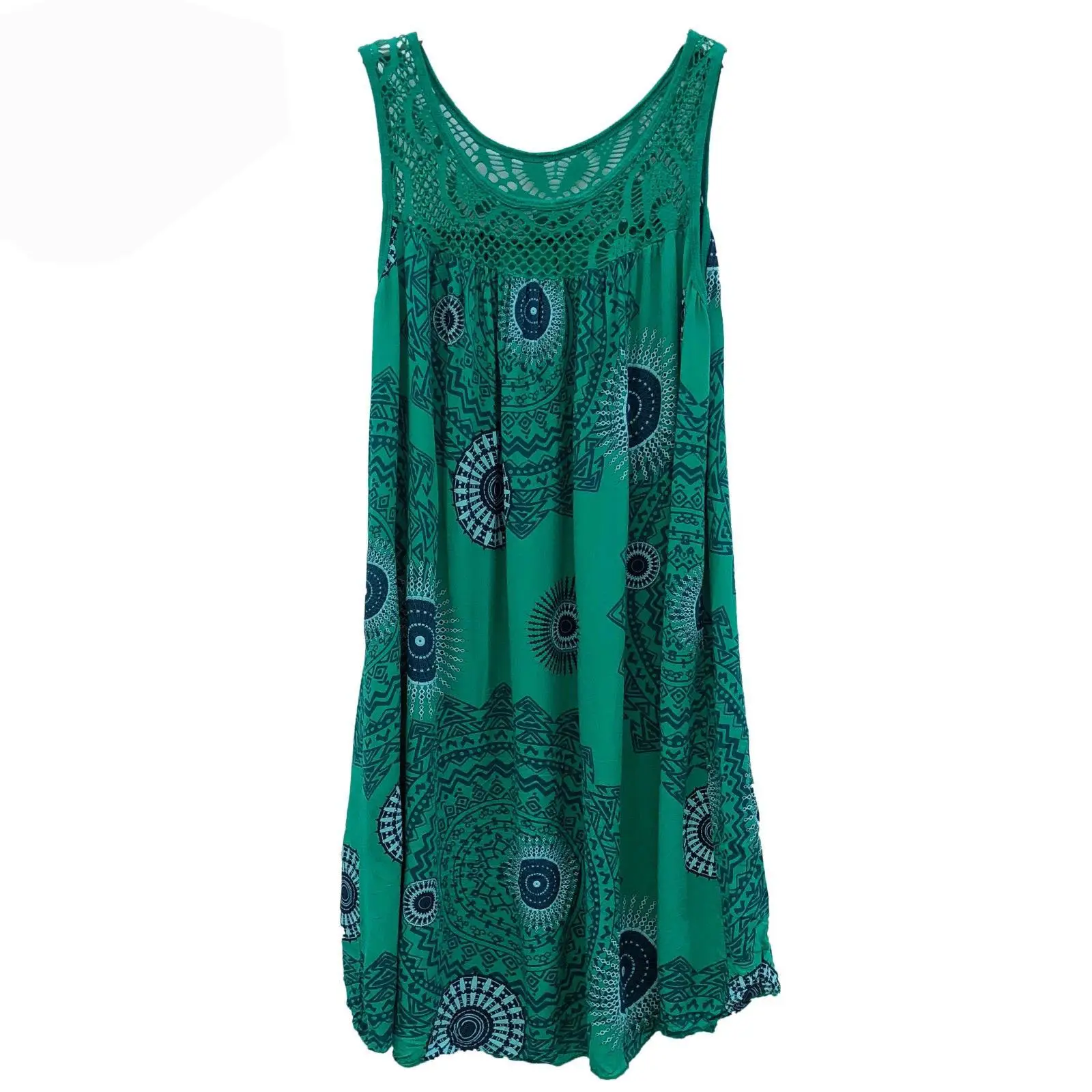 Lace Printed Sleeveless Swing Dress Yellow 8 Sizes