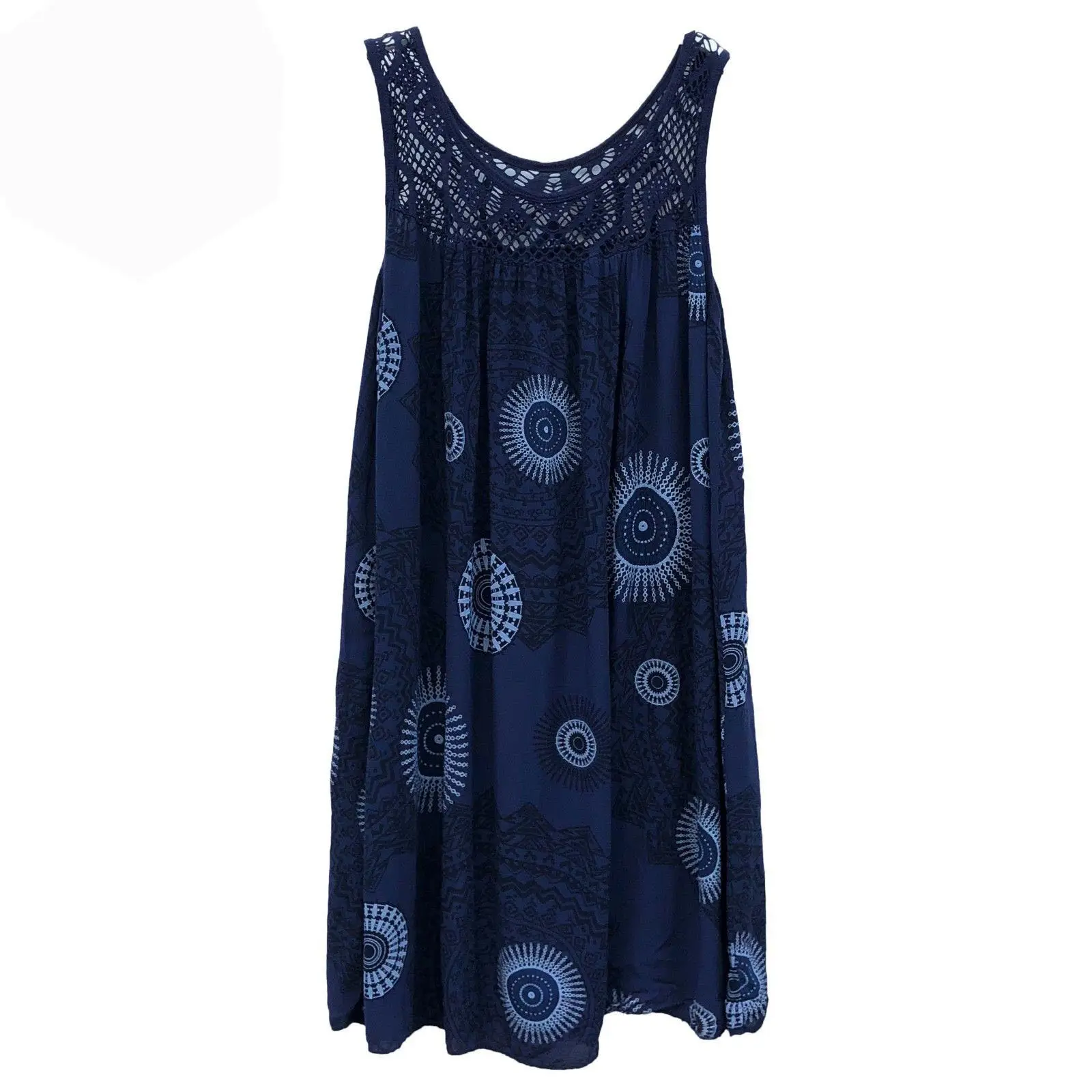 Lace Printed Sleeveless Swing Dress Yellow 8 Sizes