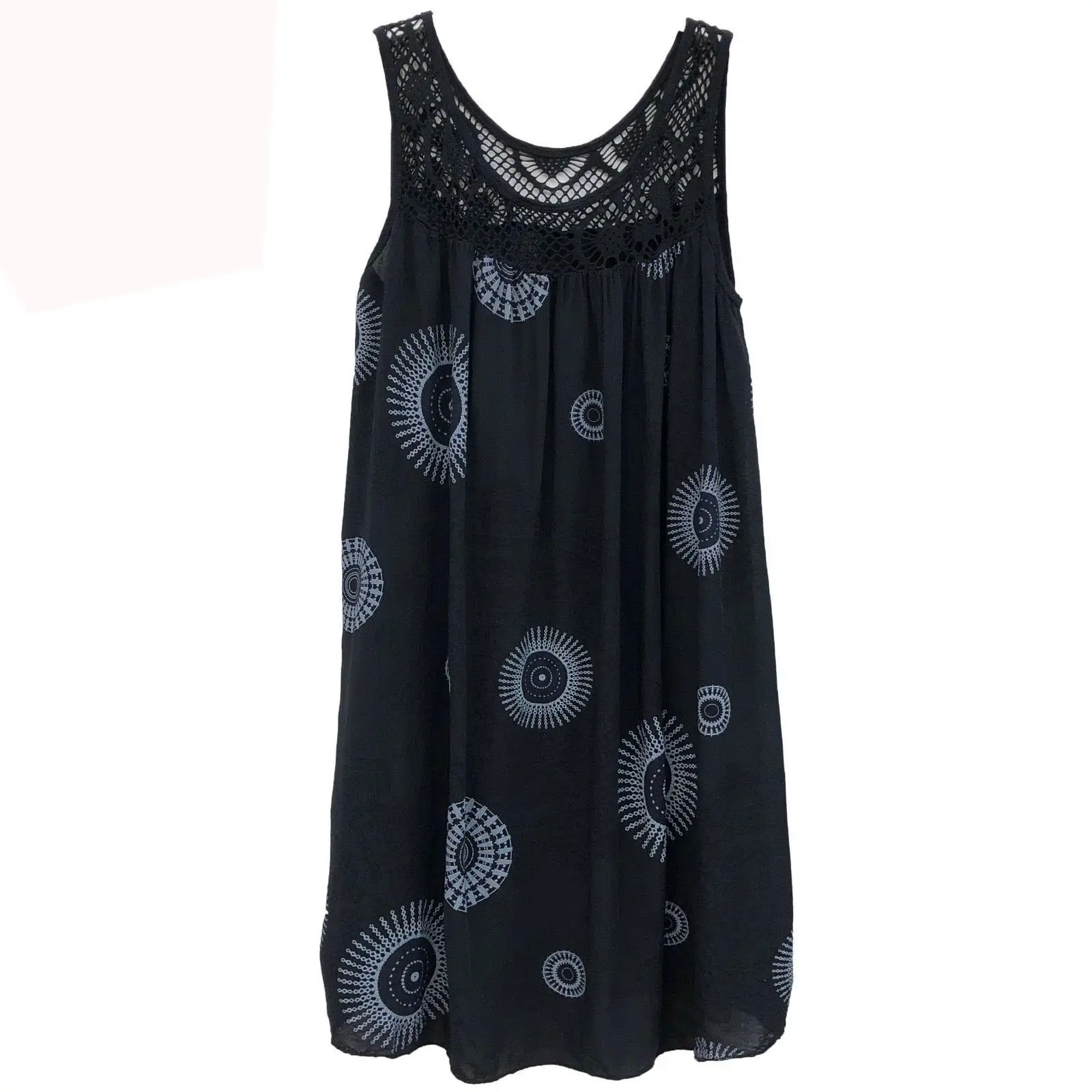 Lace Printed Sleeveless Swing Dress Yellow 8 Sizes