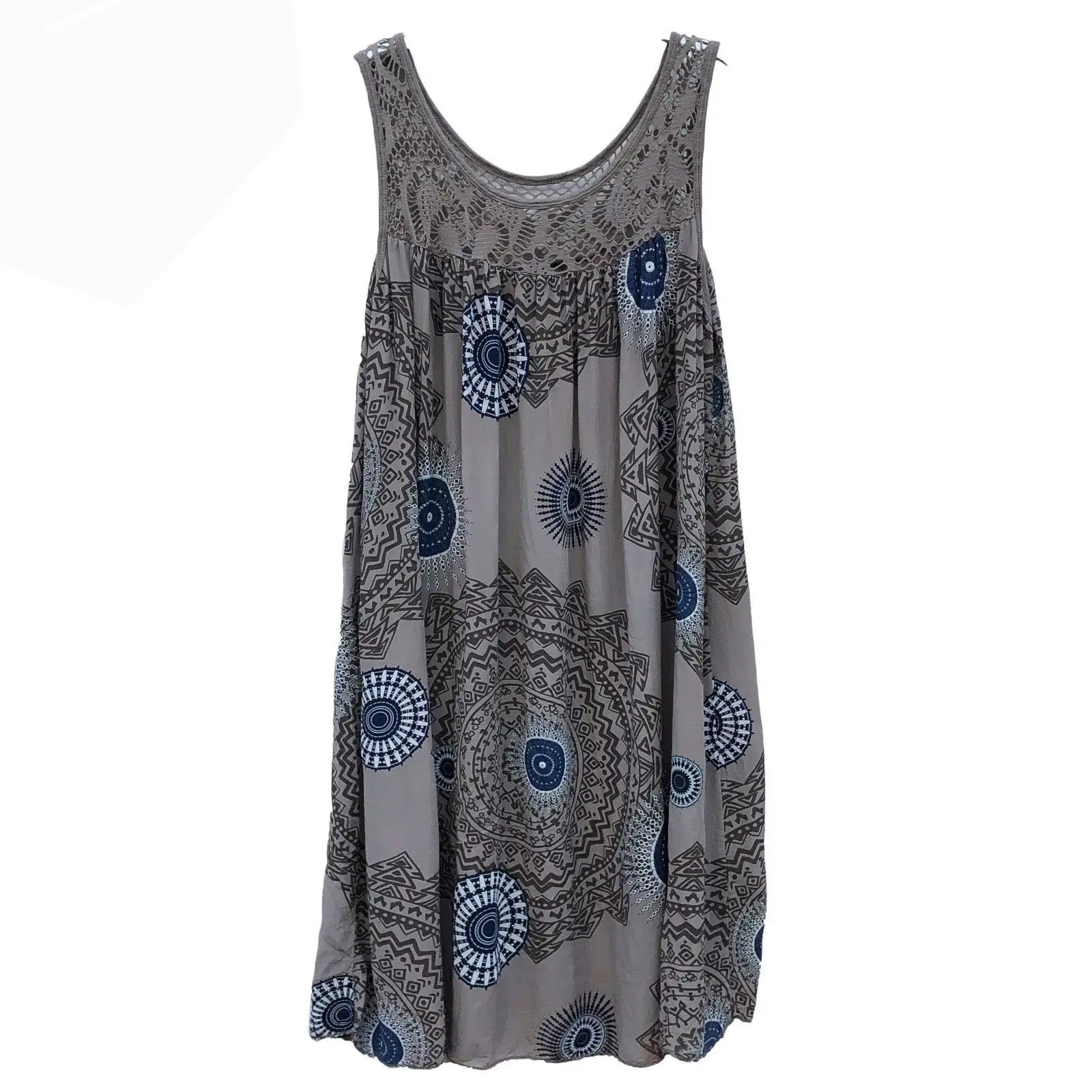 Lace Printed Sleeveless Swing Dress Yellow 8 Sizes