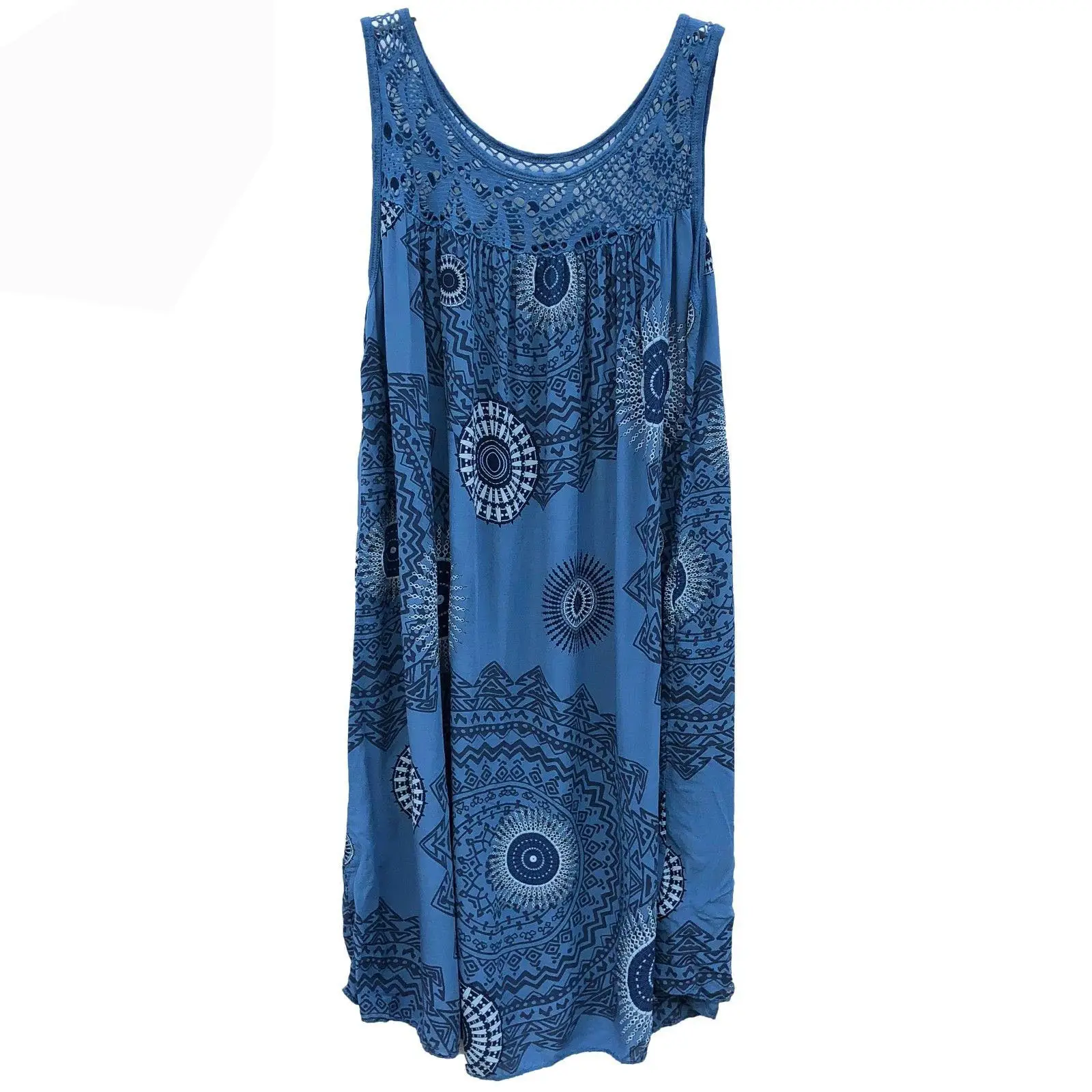 Lace Printed Sleeveless Swing Dress Yellow 8 Sizes