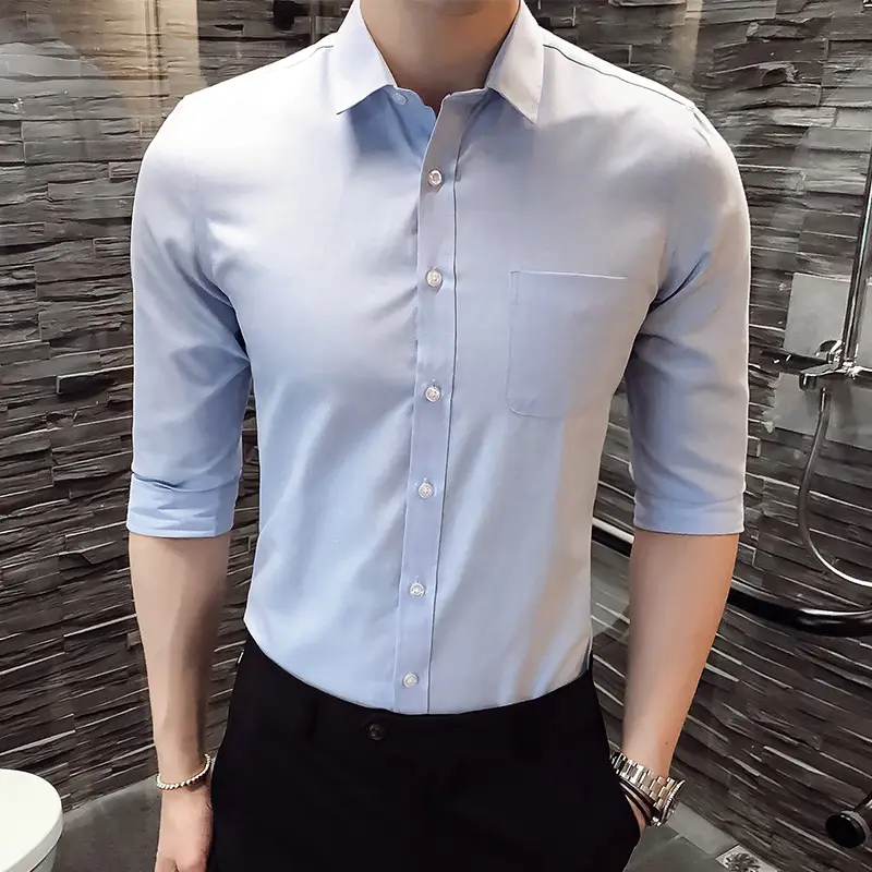 Men's Light Blue Cotton Sleeve Shirt Casual Fit - Image 6