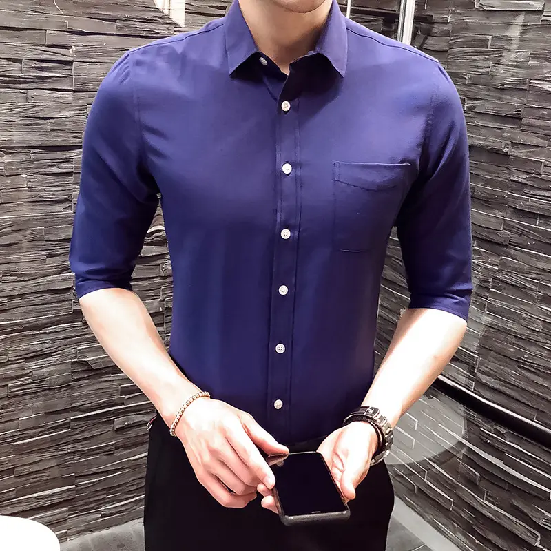 Men's Light Blue Cotton Sleeve Shirt Casual Fit - Image 4