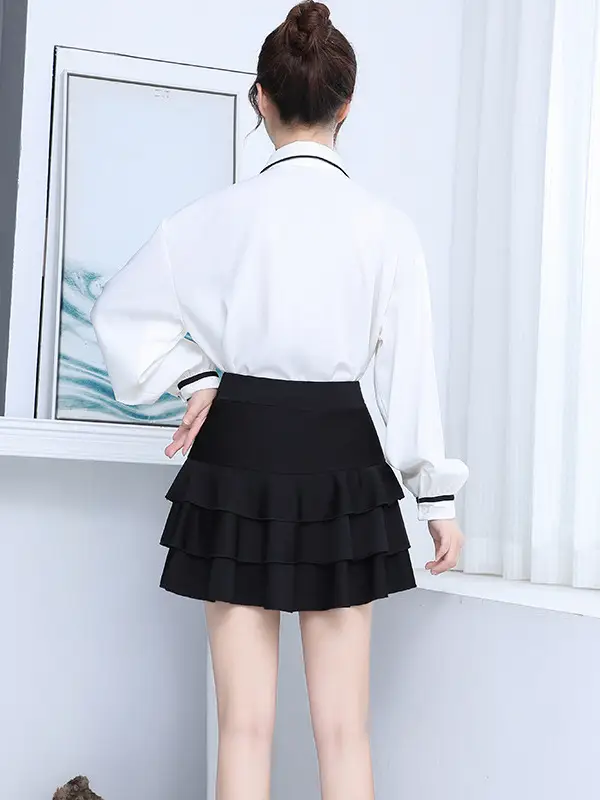 Women's Red Pleated Skirt High Waist Elastic Slim - Image 5