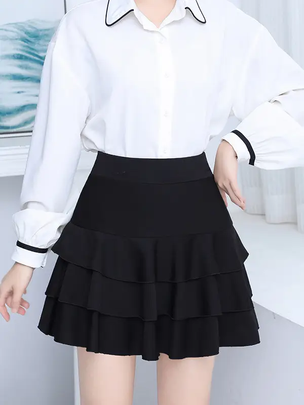 Women's Red Pleated Skirt High Waist Elastic Slim - Image 6