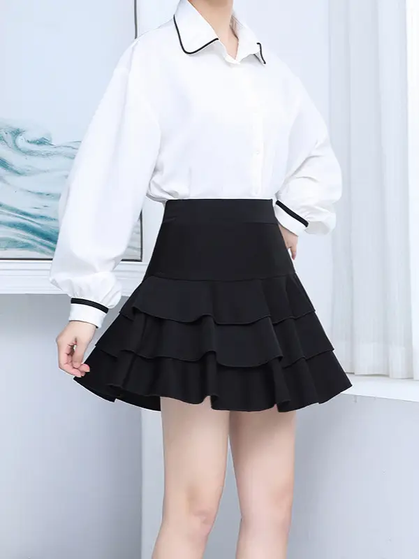 Women's Red Pleated Skirt High Waist Elastic Slim - Image 7