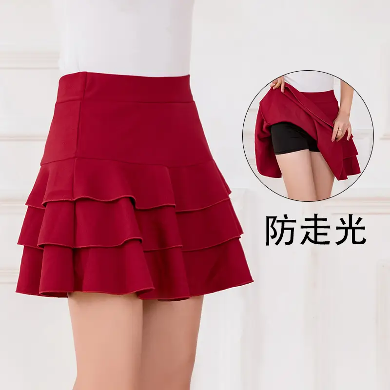 Women's Red Pleated Skirt High Waist Elastic Slim - Image 2