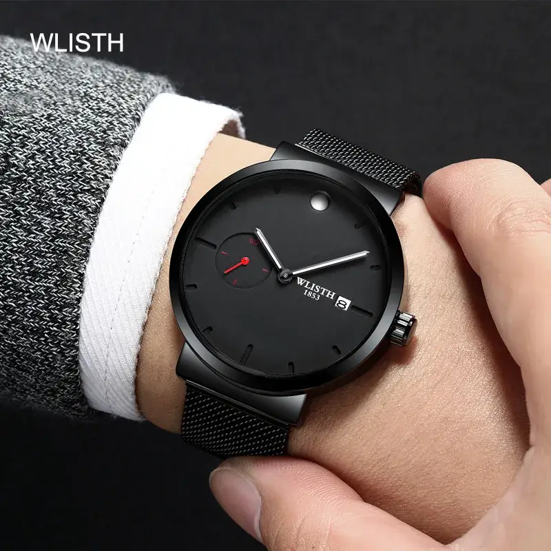 Men's Black Mesh Watch Small Second Hand - Image 4