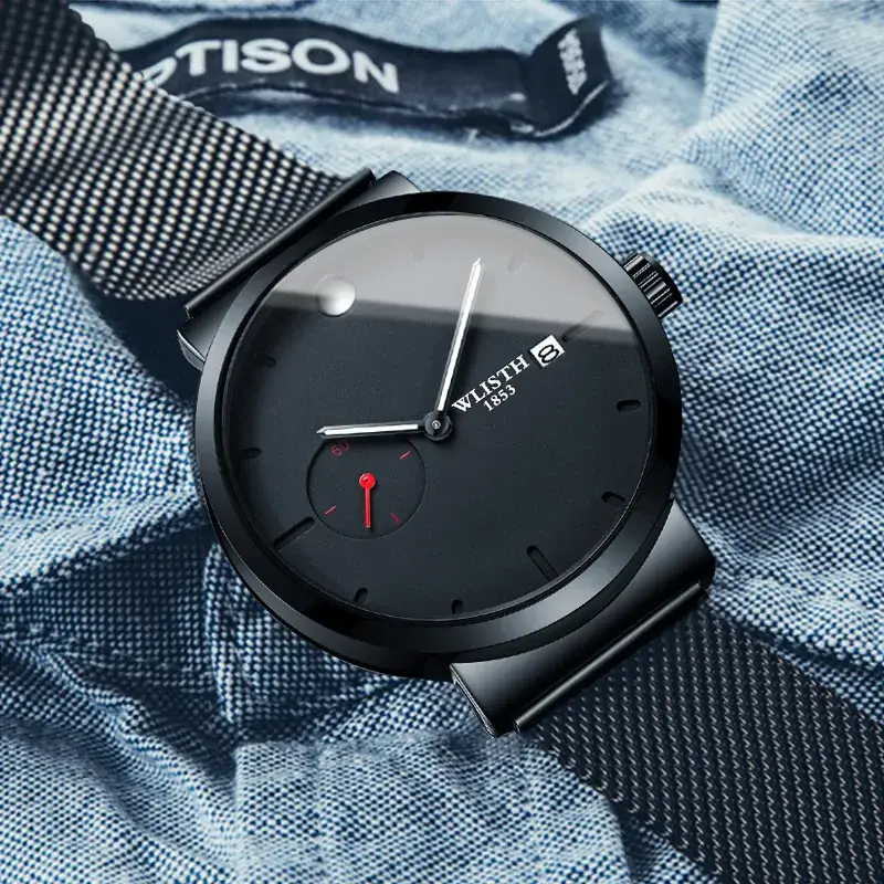 Men's Black Mesh Watch Small Second Hand - Image 5