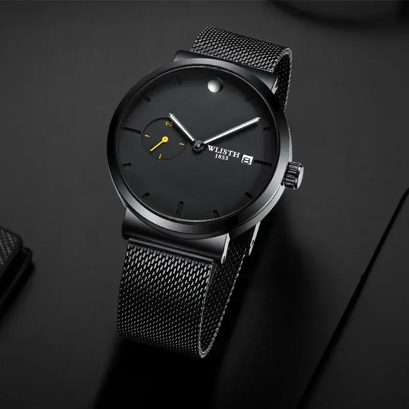 Men's Black Mesh Watch Small Second Hand - Image 6