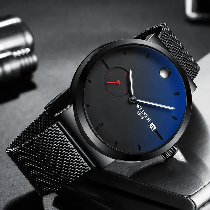 Men's Black Mesh Watch Small Second Hand - Image 7