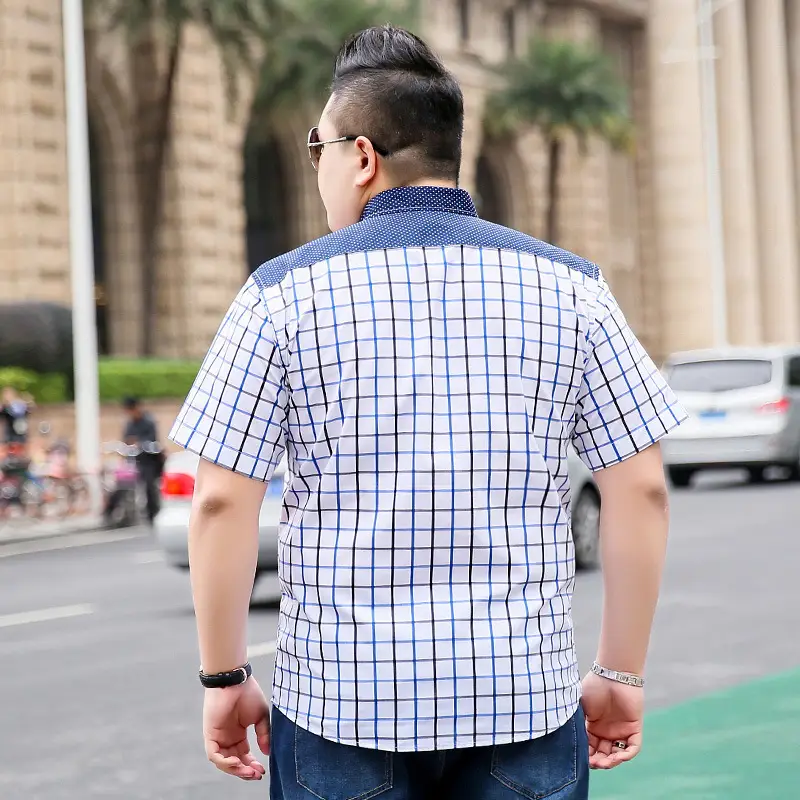 Men's Bi Meng Checkered Fat Shirt Short Sleeve Summer - Image 3