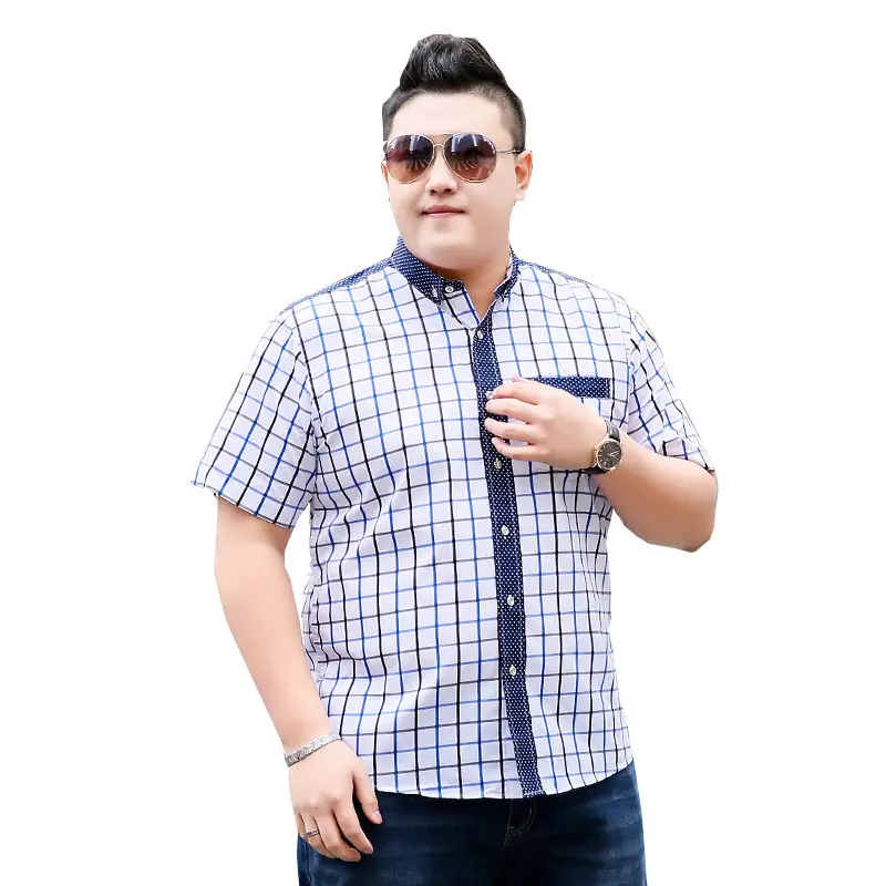 Men's Bi Meng Checkered Fat Shirt Short Sleeve Summer - Image 6