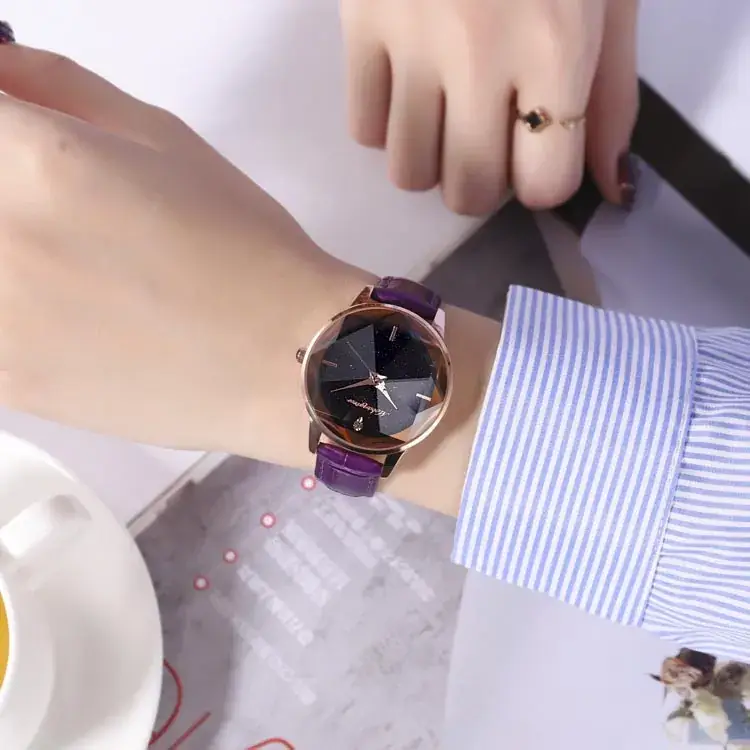 Women's Starry Sky Quartz Watch Genuine Leather Rose Gold - Image 9