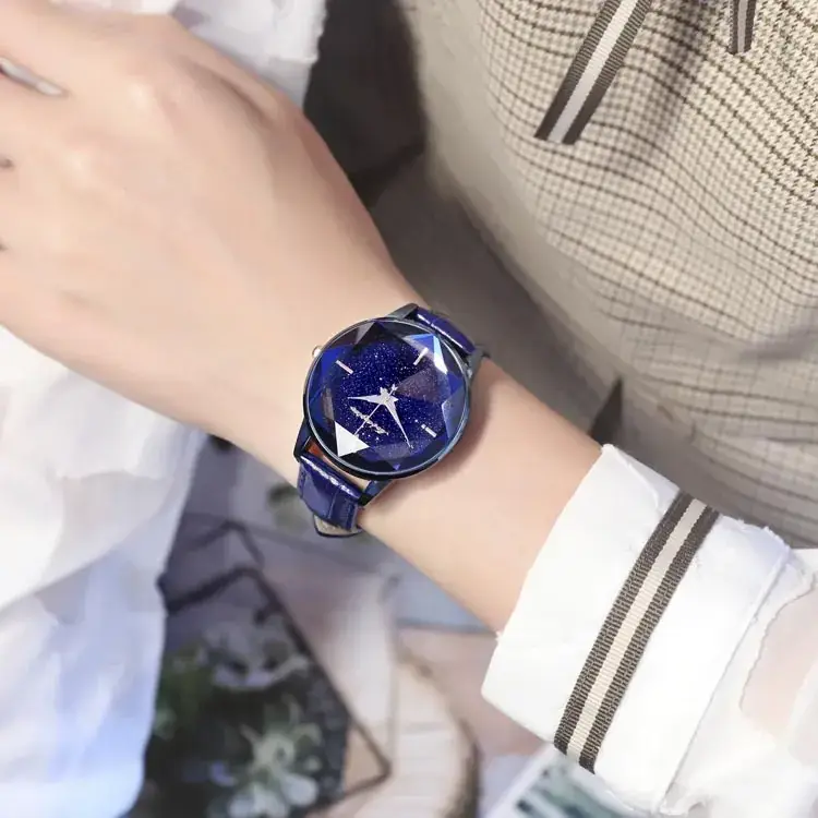 Women's Starry Sky Quartz Watch Genuine Leather Rose Gold - Image 4