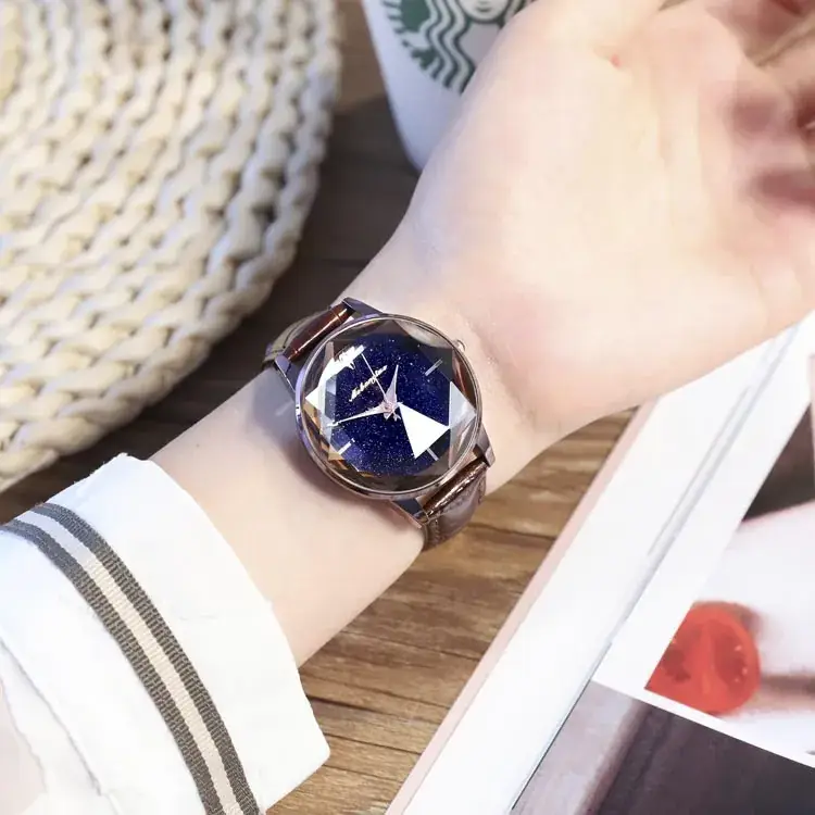 Women's Starry Sky Quartz Watch Genuine Leather Rose Gold - Image 6
