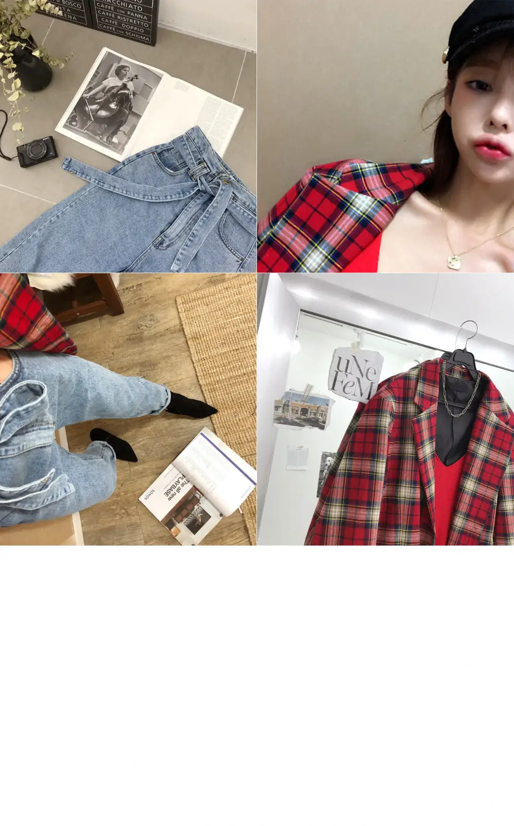 Red Low-Cut Slim-Fit Warm Camisole with Blue Jeans — feature 17