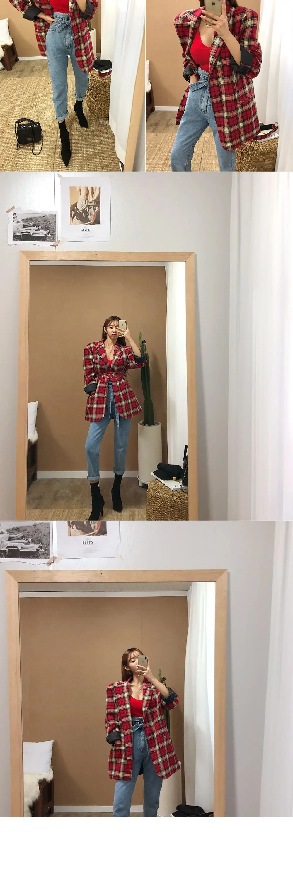 Red Low-Cut Slim-Fit Warm Camisole with Blue Jeans — feature 24