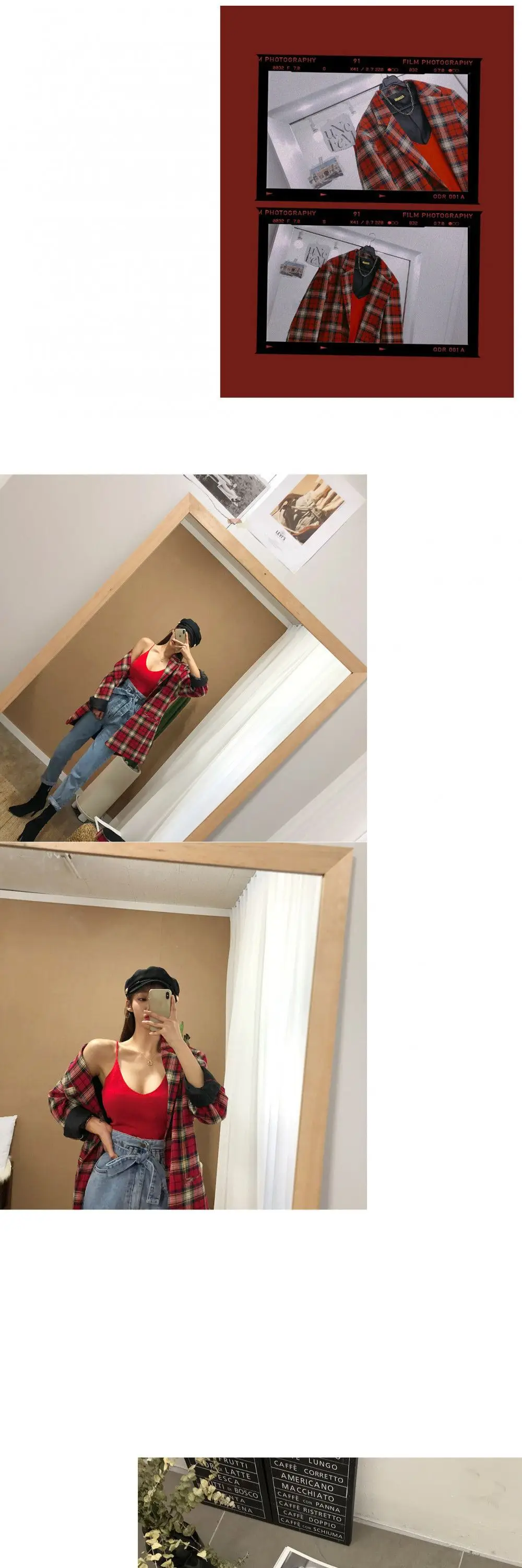 Red Low-Cut Slim-Fit Warm Camisole with Blue Jeans — feature 26