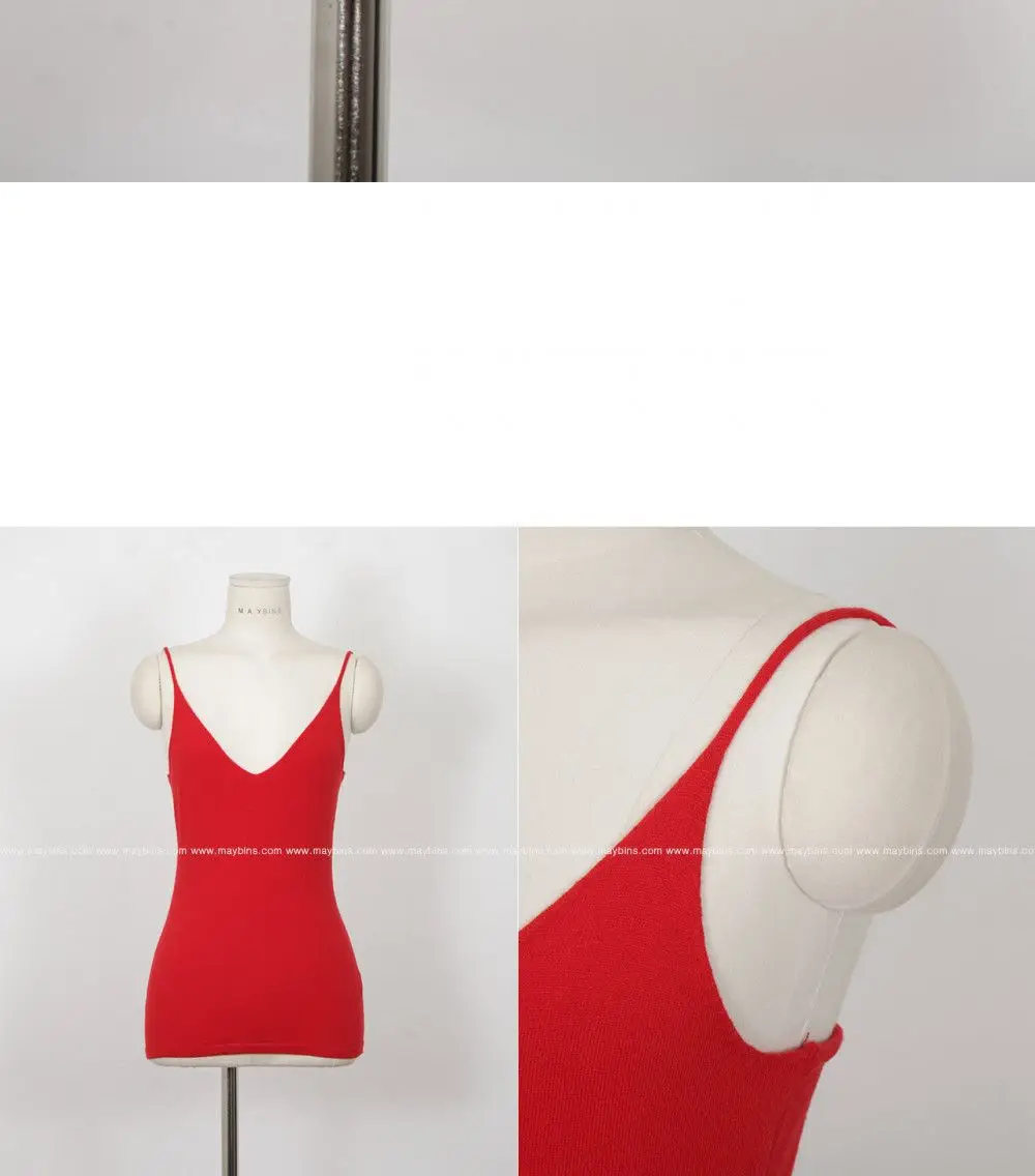 Red Low-Cut Slim-Fit Warm Camisole with Blue Jeans — feature 35