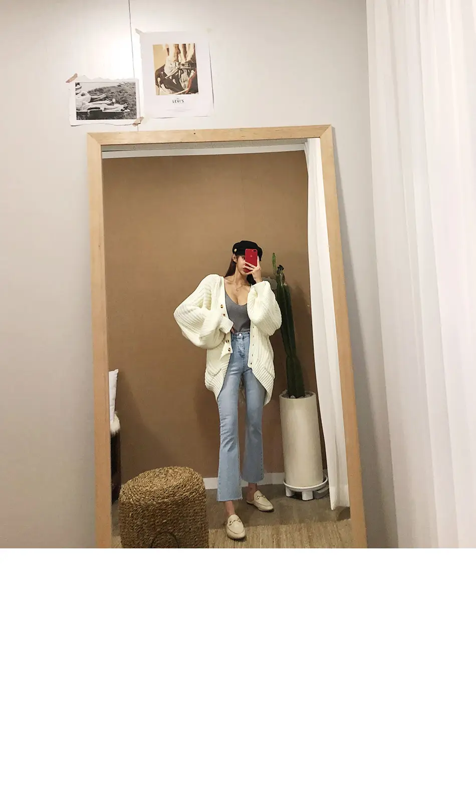 Red Low-Cut Slim-Fit Warm Camisole with Blue Jeans — feature 8