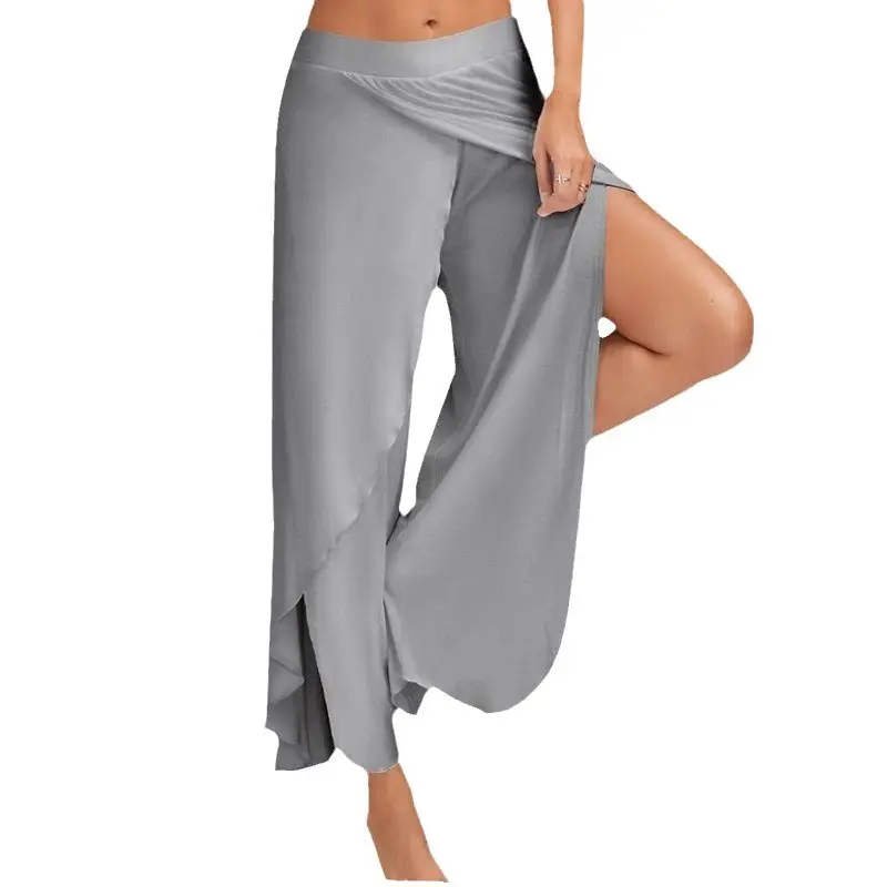 Women's Wide Leg Summer Pants Olive Green Cross Back - Image 14