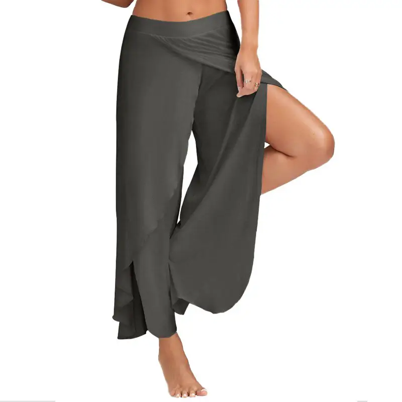 Women's Wide Leg Summer Pants Olive Green Cross Back - Image 8